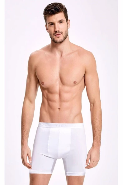 İlke Erkek Uzun Likralı Boxer 005 - 3 Adet  Beyaz XL