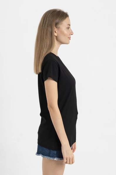 Sarı Kırmızı Parmak İzi Siyah Kadın Tshirt - 2