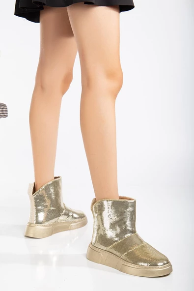 Kadın Bot Düz Taban Gold Pullu Bağsız Parlak - Resim 2