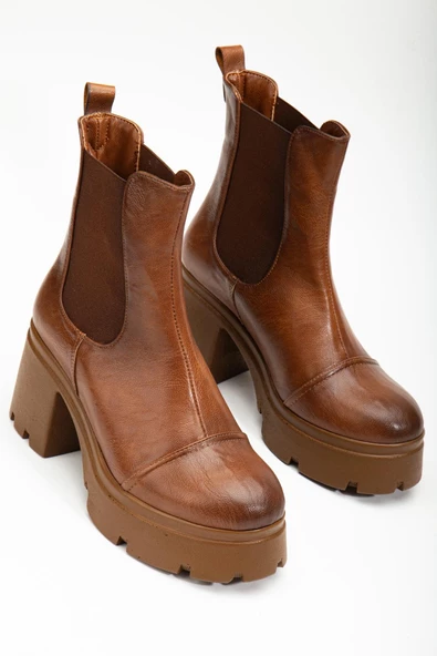 Topuklu Bot Kadın Platform Taba Parçalı Elastik Kalın Taban ürün görseli