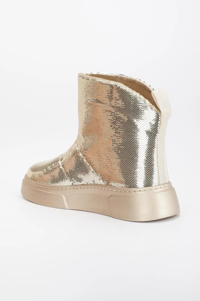 Kadın Bot Düz Taban Gold Pullu Bağsız Parlak - Resim 5