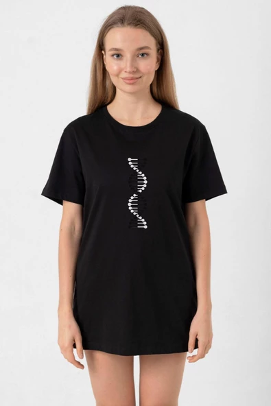 Siyah Beyaz Dna Siyah Kadın Oversize Tshirt ürün görseli 1
