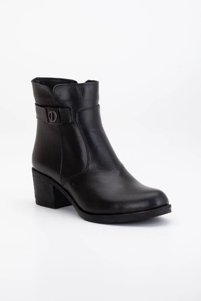 Hakiki Deri Kadın Topuklu Bot Siyah Tokalı Fermuarlı - Resim 4