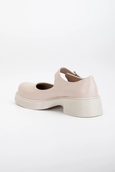 Kadın Günlük Ayakkabısı Bej Kalın Bantlı Tokalı - Resim 5