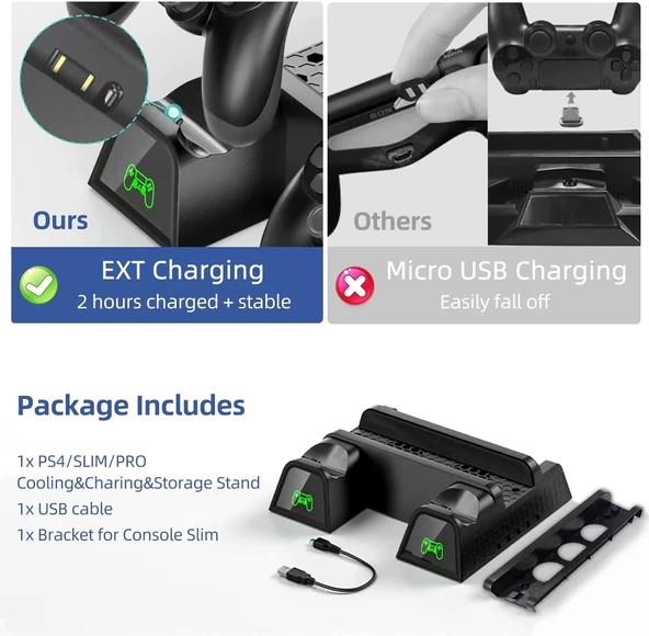 Hepu TP4-882C PS4 3 Soğutma Fanlı Stand Şarj İstasyonu For P-4/Slim/Pro - 6