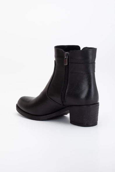 Hakiki Deri Kadın Topuklu Bot Siyah Tokalı Fermuarlı - Resim 5