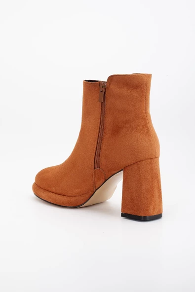 Kadın Platform Topuklu Bot Taba Süet Yüzüdüz Fermuarlı - Resim 5