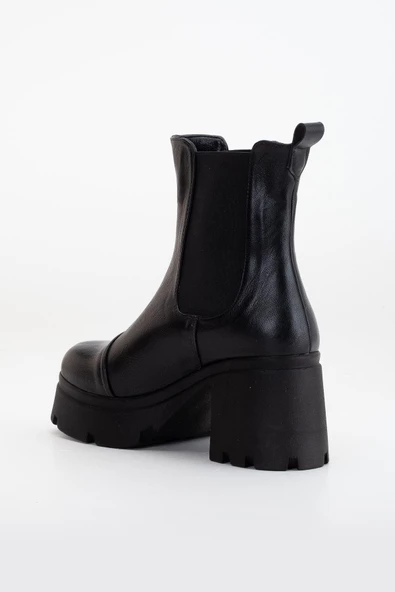 Topuklu Bot Kadın Platform Siyah Parçalı Elastik Kalın Taban - Resim 5