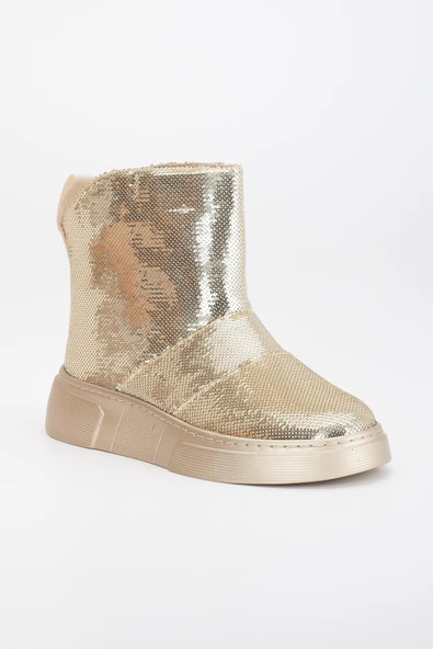 Kadın Bot Düz Taban Gold Pullu Bağsız Parlak - Resim 4
