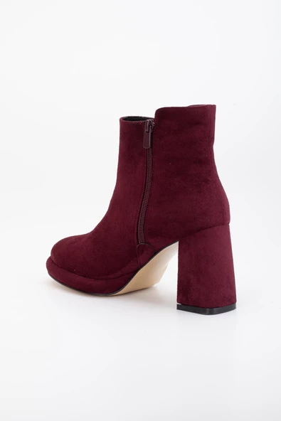 Kadın Platform Topuklu Bot Bordo Süet Yüzüdüz Fermuarlı - Resim 5
