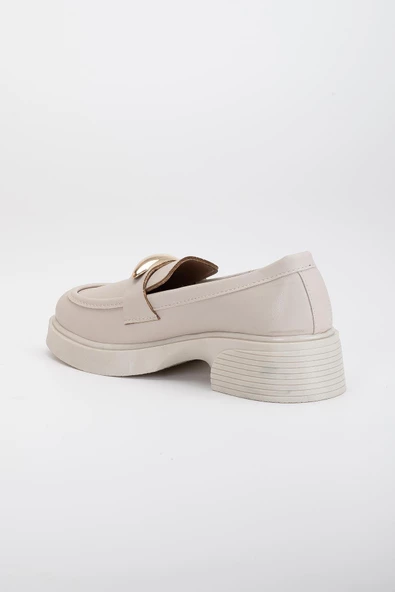 Kadın Günlük Ayakkabısı Bej Oval Tokalı Saraçlı - Resim 5