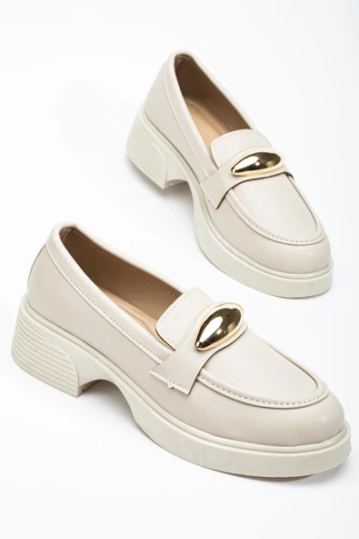 Kadın Günlük Ayakkabısı Bej Oval Tokalı Saraçlı ürün görseli