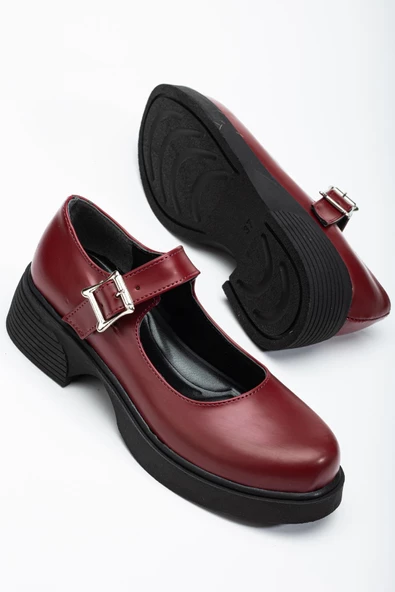 Kadın Günlük Ayakkabısı Bordo Kalın Bantlı Tokalı ürün görseli