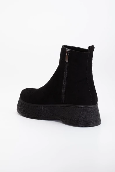 Kadın Bot Siyah Kalın Taban Süet Bağsız Yüzüdüz - Resim 5