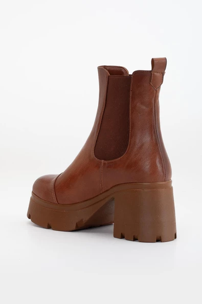 Topuklu Bot Kadın Platform Taba Parçalı Elastik Kalın Taban - Resim 5