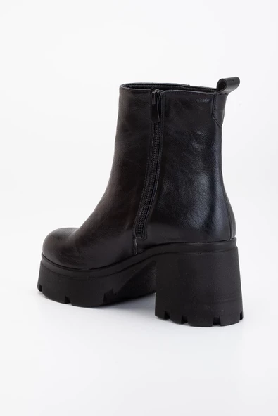 Topuklu Bot Kadın Platform Siyah Yüzüdüz Fermuarlı - Resim 5