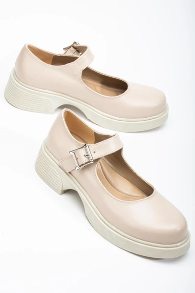 Kadın Günlük Ayakkabısı Bej Kalın Bantlı Tokalı ürün görseli