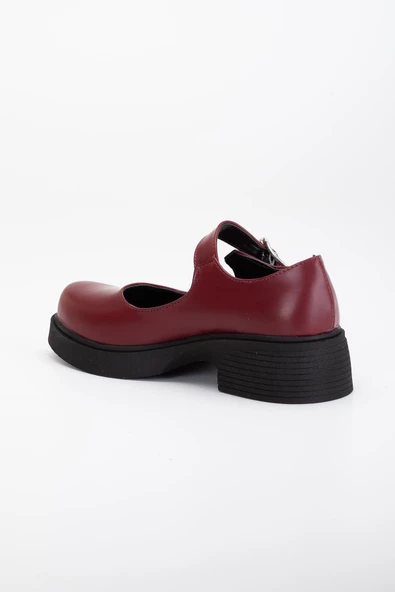 Kadın Günlük Ayakkabısı Bordo Kalın Bantlı Tokalı - Resim 5