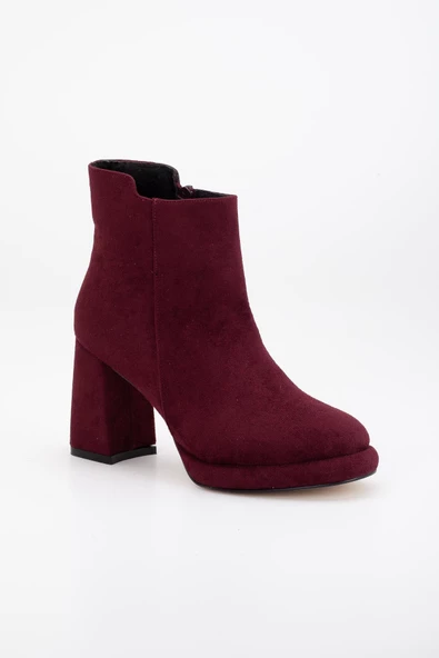 Kadın Platform Topuklu Bot Bordo Süet Yüzüdüz Fermuarlı - Resim 4