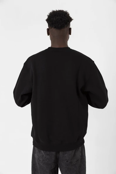 Siyah Beyaz Parmak İzi Siyah Erkek 2ip Sweatshirt - 4