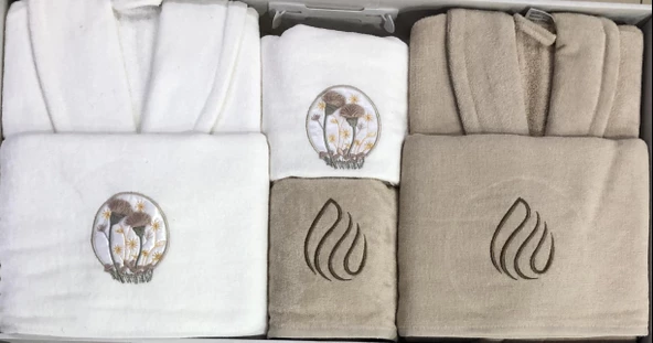 Royam Chıara Kadife Pamuklu Nakışlı 6 Parça Aile Bornoz Seti Bornoz Takımı - 7