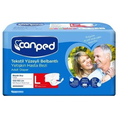 Canped Tekstil Yüzeyli Belbantlı Yetişkin Hasta Bezi Large 30'lu