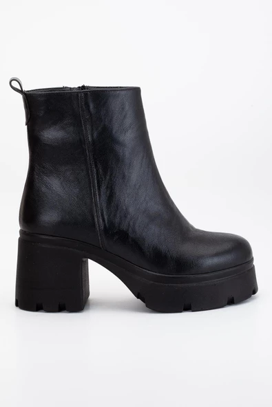 Topuklu Bot Kadın Platform Siyah Yüzüdüz Fermuarlı - Resim 3
