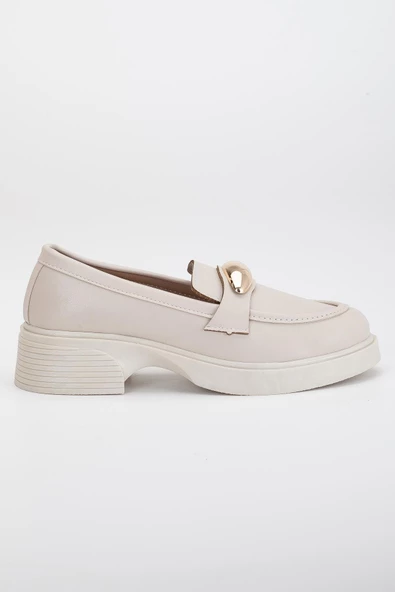 Kadın Günlük Ayakkabısı Bej Oval Tokalı Saraçlı - Resim 3