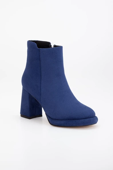 Kadın Platform Topuklu Bot Lacivert Süet Yüzüdüz Fermuarlı - Resim 4