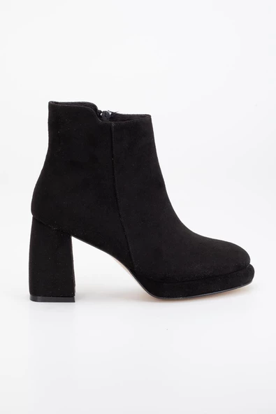 Kadın Platform Topuklu Bot Siyah Süet Yüzüdüz Fermuarlı - Resim 3