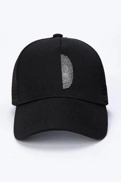 Siyah Beyaz Parmak İzi Siyah Fileli Şapka ürün görseli