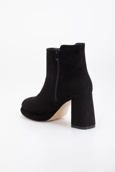 Kadın Platform Topuklu Bot Siyah Süet Yüzüdüz Fermuarlı - Resim 5