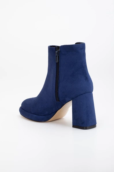 Kadın Platform Topuklu Bot Lacivert Süet Yüzüdüz Fermuarlı - Resim 5