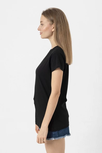 Sarı Kırmızı Parmak İzi Siyah Kadın Tshirt - 3