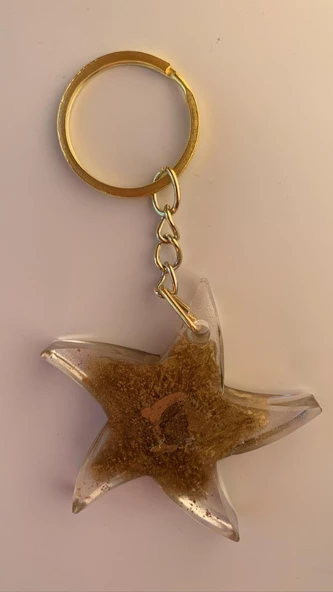 Transparan Sarı Renk Üzerine Gold Süslemeli Gold Aksesuarlı Yıldız Şekil Epoksi Anahtarlık El Yapımı Yldz2 - 7