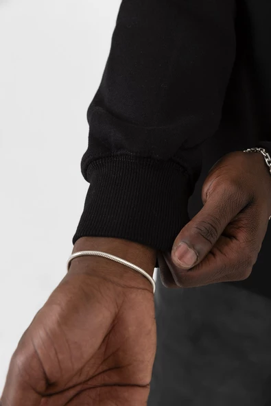 Siyah Beyaz Parmak İzi Siyah Erkek 2ip Sweatshirt - 7