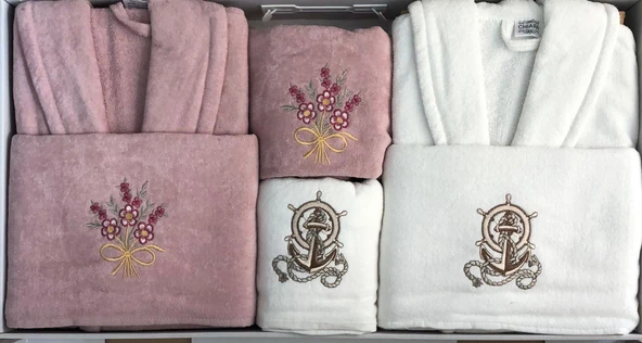 Royam Chıara Kadife Pamuklu Nakışlı 6 Parça Aile Bornoz Seti Bornoz Takımı - 2