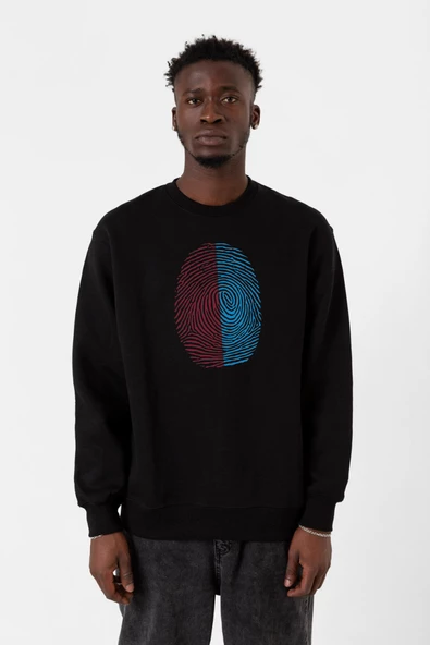 Bordo Mavi Parmak İzi Siyah Erkek 2ip Sweatshirt