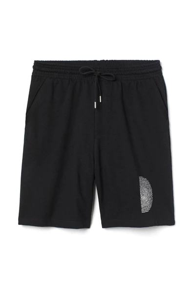 Siyah Beyaz Parmak İzi Erkek Siyah Şort