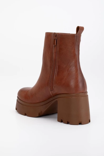 Topuklu Bot Kadın Platform Taba Yüzüdüz Fermuarlı - Resim 5