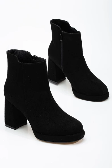 Kadın Platform Topuklu Bot Siyah Süet Yüzüdüz Fermuarlı - Resim 2