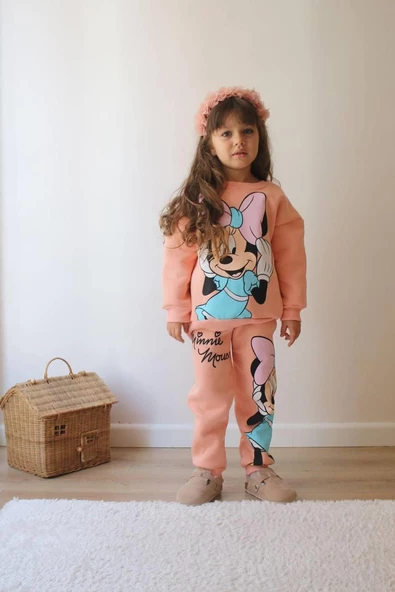 KIZ ÇOCUK MİNNİE MODELLİ 3İPLİK ŞARDONLU EŞOFMAN TAKIMI - 4