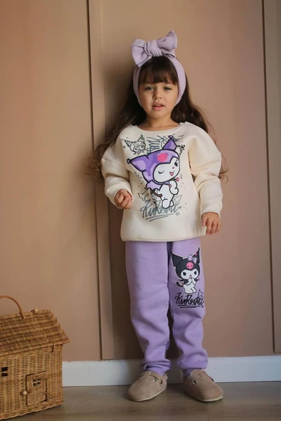 KIZ ÇOCUK KUROMİ MODELLİ 3İPLİK ŞARDONLU EŞOFMAN TAKIMI - Resim 12