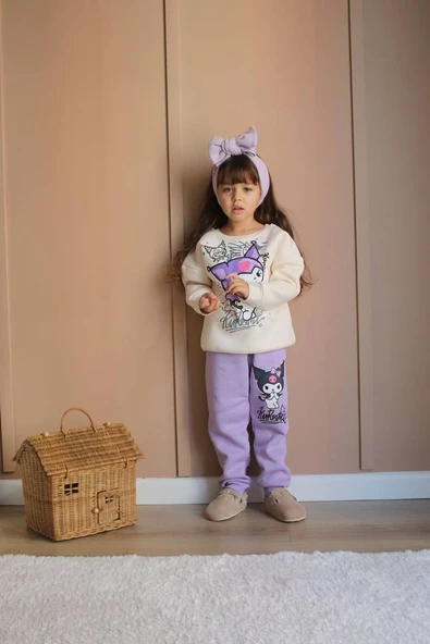 KIZ ÇOCUK KUROMİ MODELLİ 3İPLİK ŞARDONLU EŞOFMAN TAKIMI - Resim 10