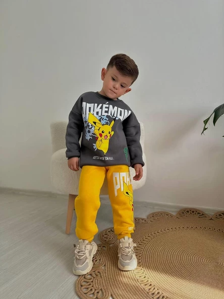 ERKEK ÇOCUK POKEMON MODELLİ 3İPLİK ŞARDONLU EŞOFMAN TAKIMI - 3