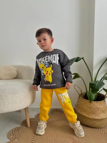 ERKEK ÇOCUK POKEMON MODELLİ 3İPLİK ŞARDONLU EŞOFMAN TAKIMI