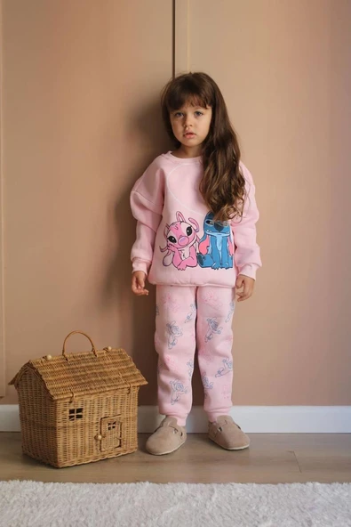 KIZ ÇOCUK KUROMİ MODELLİ 3İPLİK ŞARDONLU EŞOFMAN TAKIMI - Resim 9