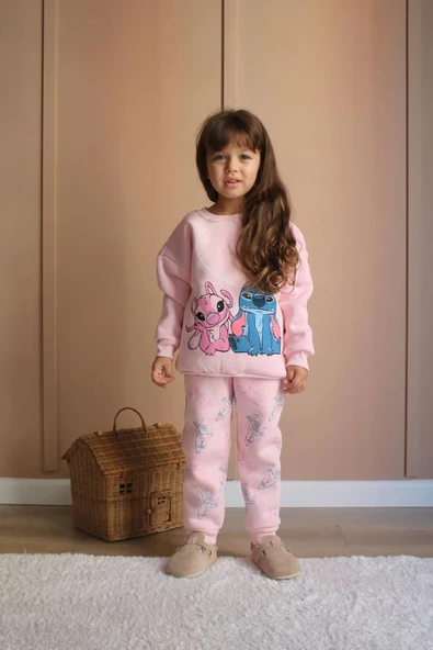 KIZ ÇOCUK KUROMİ MODELLİ 3İPLİK ŞARDONLU EŞOFMAN TAKIMI - Resim 7