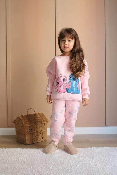 KIZ ÇOCUK KUROMİ MODELLİ 3İPLİK ŞARDONLU EŞOFMAN TAKIMI - Resim 8