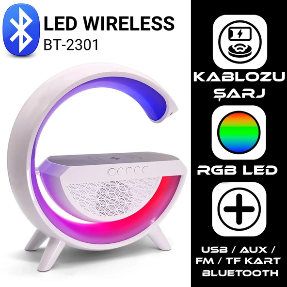 TT BT-2301 G-Tasarımlı RGB Kablosuz Şarj Özellikli Bluetooth Hoparlör USB /FM /TF Kart /AUX - 3